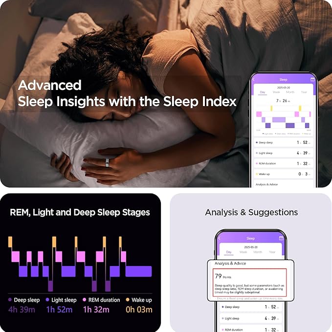 BENIO Gen 2 Smart Ring for Women & Men, Heart Rate,Fitness Tracker with Sleep，Step/Sleep/Blood Oxygen/Heart Rate Tracker, 5ATM Waterproof for iOS and Android,No Subscription