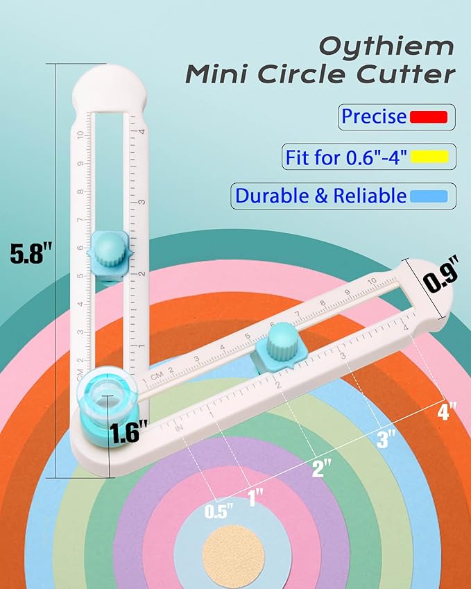 Oythiem Circle Cutter Tool for Paper Crafts - Rotary Cutter Round Cutting Knife with 3 Replaceable Blades for Scrapbooking, Card Making, Art And Diy Crafts, Fits Circles with A Radius Between 0.6"-4"