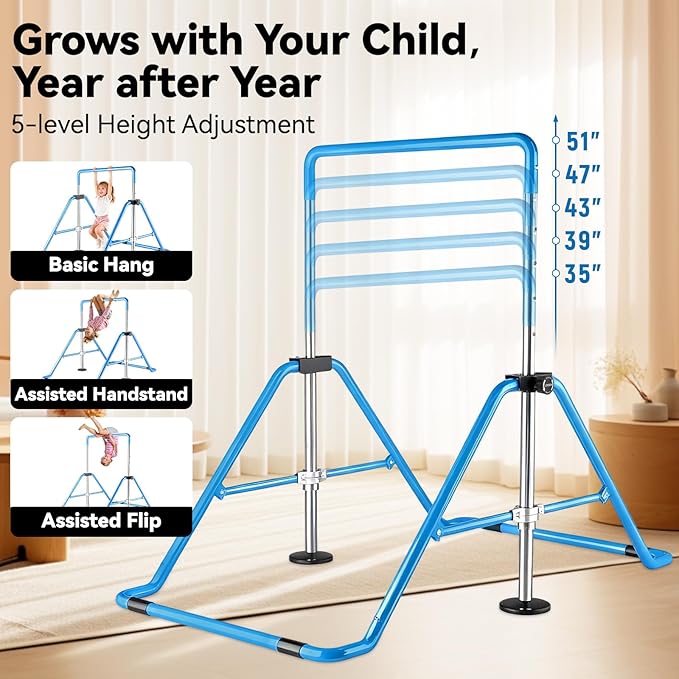 Kids Gymnastics Bar Gymnastic Equipment for Home Adjustable Height Gymnastic Training Bar Gymnastic Stuff for 3-7 Years Old Girls