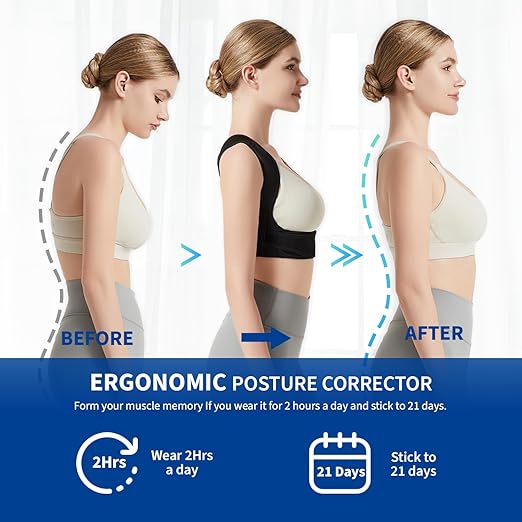 JMPOSE Posture Corrector for Back Support: Adjustable Shoulder Posture Brace for Men and Women (Black, Small/M)