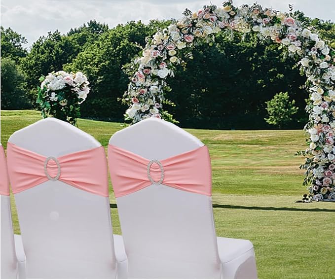 Dusty Rose Chair Sashes Bows 50 Pack, Spandex Dusty Rose Chair Bands for Folding Chairs, Dusty Pink Sashes for Chairs, Wedding Birthday Decorations