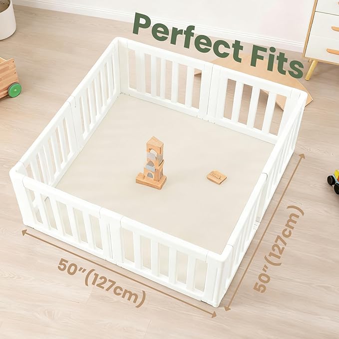 Huloo Sleep Baby Play Mat for Floor,1.3" Thick Elasti-Foam 50"×50" Playpen Mat for Tummy Time,Water Repellent Soft Coral Velvet for Toddler,Infant,Kids,Non-Slip Backing Safe for Crawling(Cream)