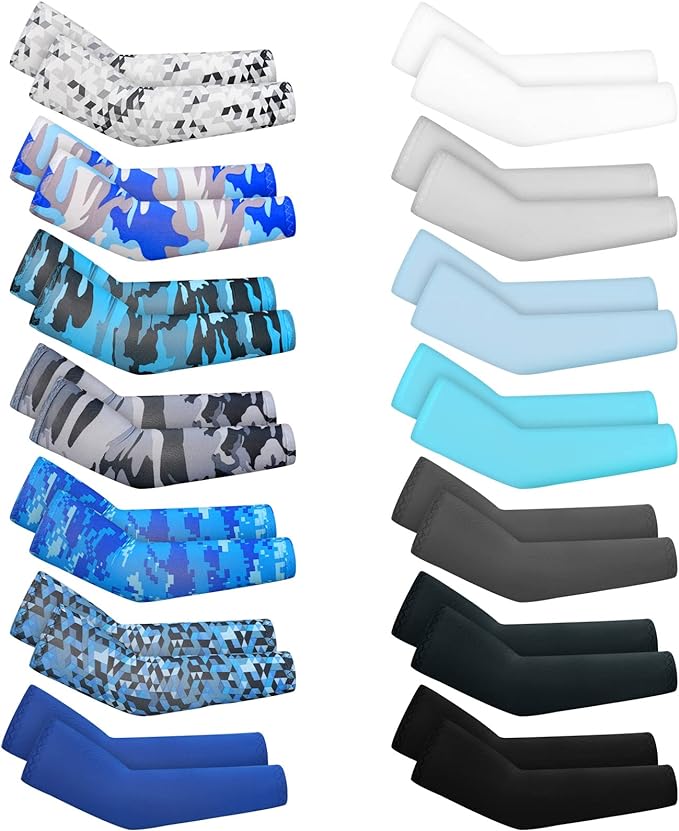 Mepase 14 Pairs Arm Sleeves for Kids UV Sun Protection Cooling Arm Compression Cover Boys Baseball Football Basketball Sport