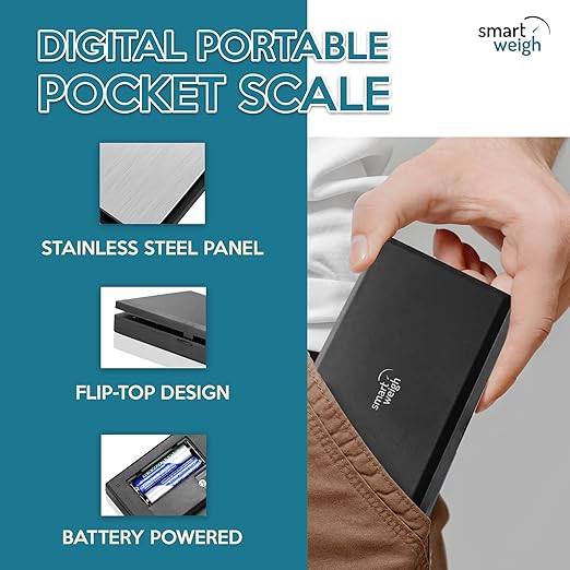 Smart Weigh Precision Digital Gram Scale (200g x 0.01g) – 7 Units (g, oz, ozt, DWT, ct, gn, tl) – Portable Pocket Design for Jewelry, Gems, and Food – Tare Function & Backlit LCD – Battery Included