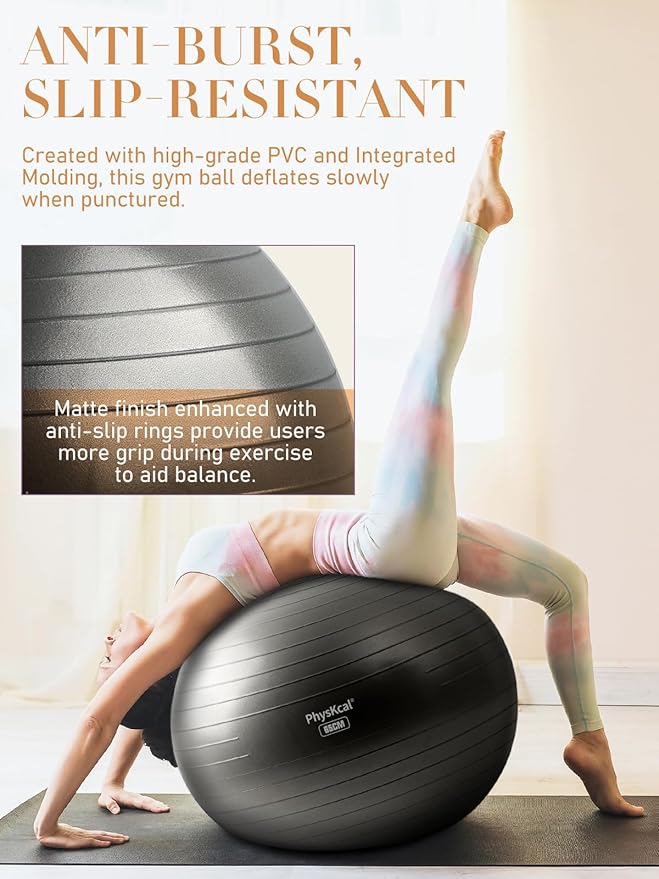 PhysKcal Yoga Ball for Exercise, Pilates Set, 4 Sizes Fitness Ball for Workout, Birthing, Pregnancy, Physical Therapy- Pump Included