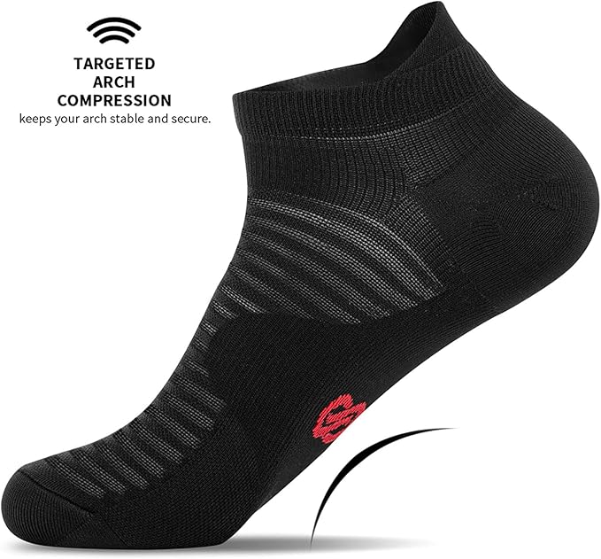 Compression Running Ankle Socks (6 Pairs) for Men & Women, Running Socks With Arch Support
