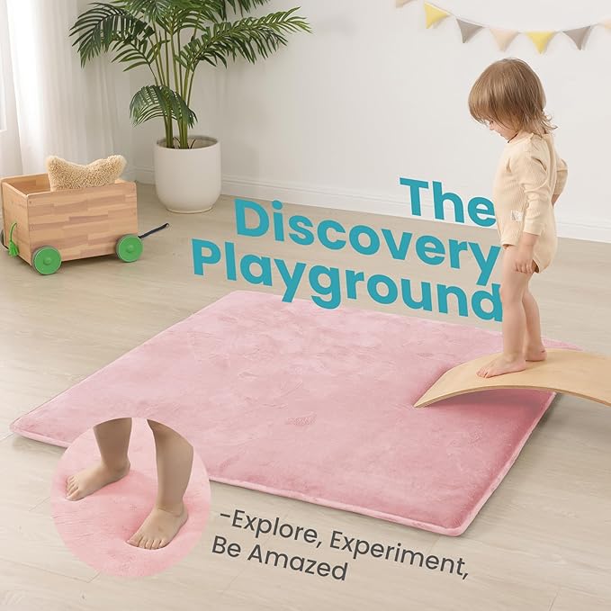 Huloo Sleep Baby Play Mat for Floor,Large 79"×79" Playpen Mat for Toddler,Infant,Kids,1.3" Thick Non-Slip Nursery Rug,Water Repellent Soft Padded Activity Mats for Tummy Time, Crawling,Playroom（Pink）