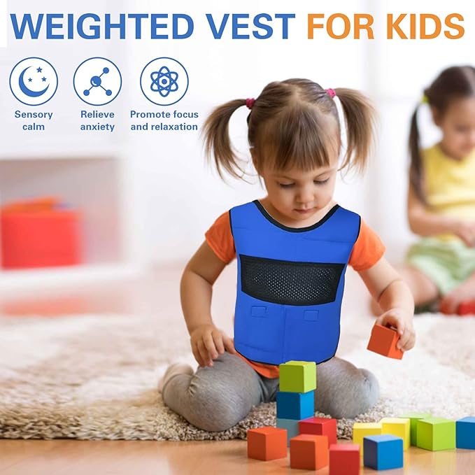Weighted Vest for Kids (Medium, Ages 8+) with Sensory Issues Compression Vest for Kids Including 6 Removable Weights