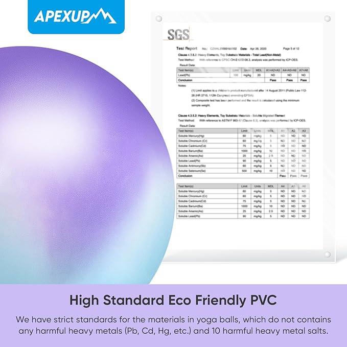 APEXUP Yoga Ball Exercise Ball Anti Slip Heavy Duty for Fitness, Balance & Core Workout, Balance Training, Pregnancy & Physical Therapy, 5 Sizes