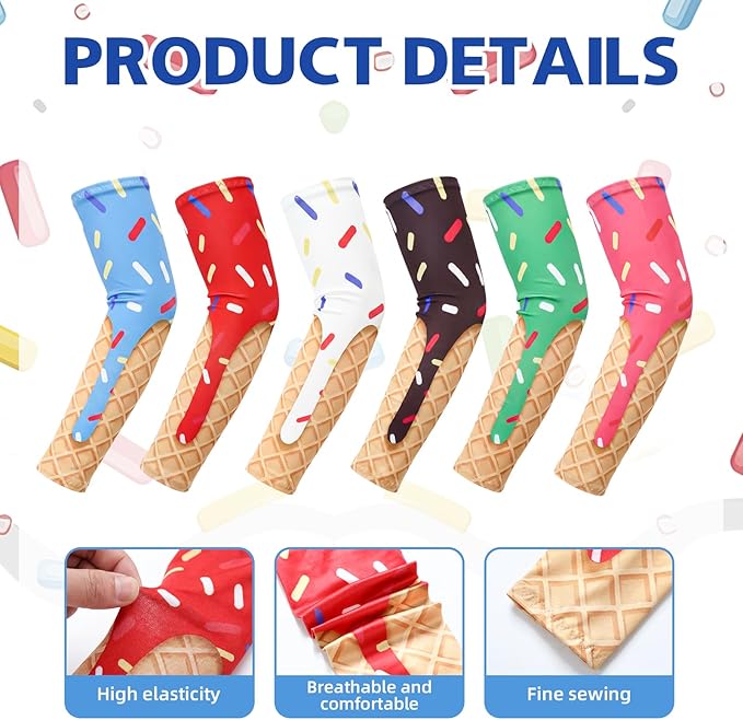 6 Pairs Ice Cream Drip Baseball Arm Sleeve Youth Baseball Elbow Compression Sleeve Kids Sport Gift