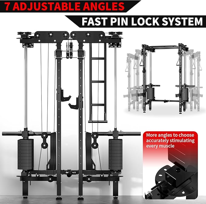 JEEKEE Folding Wall Mounted Power Rack with 180LB Weight Stack, 2400LB 2×3 Heavy Duty Squat Rack, Dual Cable Crossover System 1:1 Ratio, Functional Trainer for Home Gym Small Space,Black