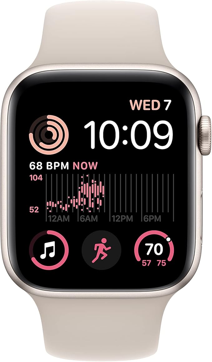 Apple Watch SE (2nd Gen) (GPS, 44mm) - Starlight Aluminum Case with Starlight Sport Band, M/L (Renewed)