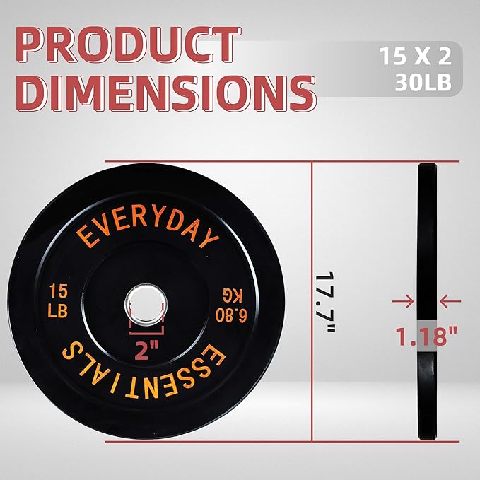 Fitvids 2-Inch Olympic Bumper Plates, Perfect Weight Plates for Weightlifting and Strength Training, Multiple Weights Available