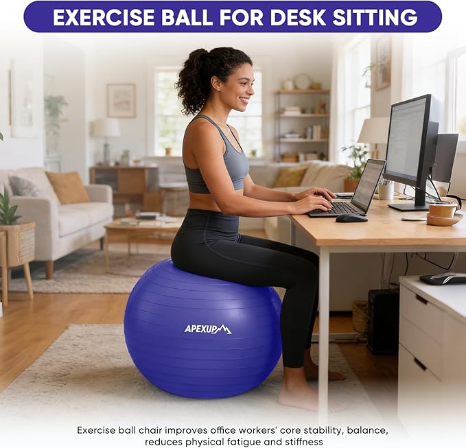 APEXUP Yoga Ball Exercise Ball Anti Slip Heavy Duty for Fitness, Balance & Core Workout, Balance Training, Pregnancy & Physical Therapy, 5 Sizes