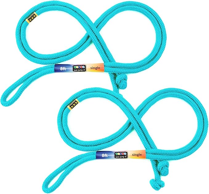 Just Jump It 8' Foot Jump Rope 2 Pack - Active Outdoor Youth Fitness Exercising Equipment - Kid Friendly Braided Nylon Gym Accessories