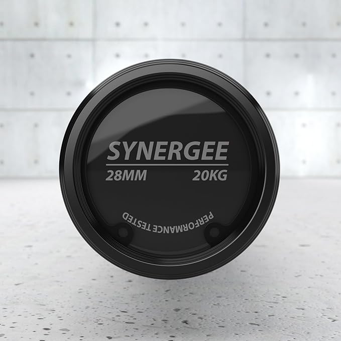 Synergee Games 15kg and 20kg Colored Ceramic Coated Barbells. Rated 1500lbs for Weightlifting and Powerlifting. Black, Red, Grey, Pink
