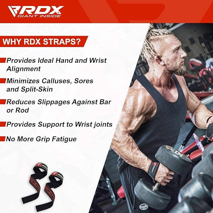 RDX Lifting Straps for Weightlifting –100% Cotton Heavy Duty Gym Wrist Strap with 5MM Neoprene Padding, 60CM Anti-Slip Hand Grip Wraps for Deadlifts Powerlifting Workouts Strength Training, Men Women