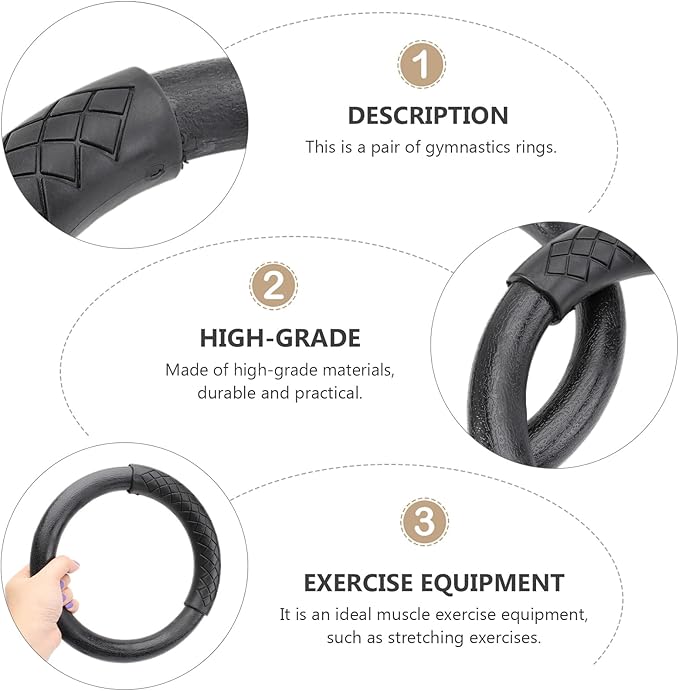 BESPORTBLE 1 Pair ABS Gymnastic Ring Fitness Rings (Black)