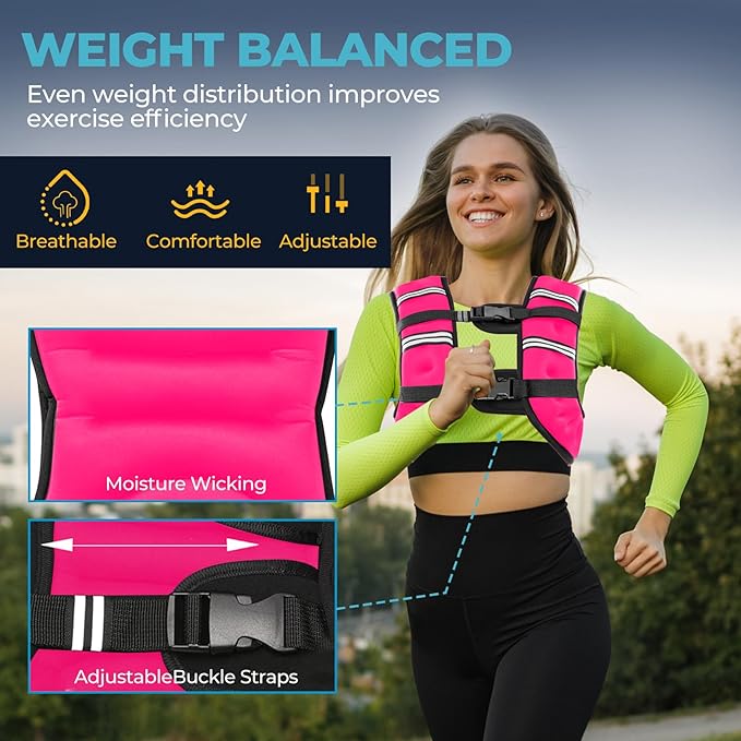 Weighted Vest, 8lb/12lb/16lb/20lb Weight Vest with Reflective Stripes for Men Women, Two Adjustment Straps for Workout, Strength Training, Running, Fitness, Muscle Building, Weight Loss