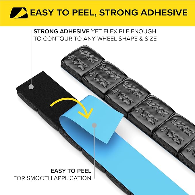 StanceMagic - 0.5oz 1/2oz - Black Adhesive Stick On Wheel Weights, Easy Peel, Zinc Plated Steel Balancing Weights for Cars Bikes ATV UTV, 0.75 lb box (12oz), Contains 24 Pieces