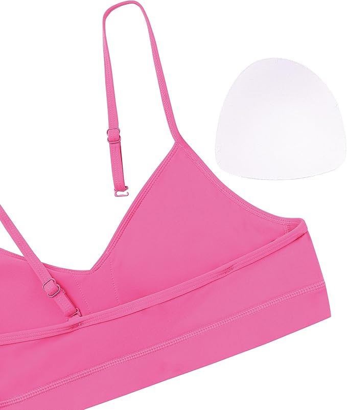 Oalka V Neck Sports Bra for Women Adjustable Padded Thin Straps Wireless Yoga Bras