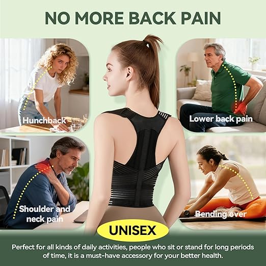 Back Brace Posture Corrector for Women and Men, 4-Point Back Support System for Upper/Lower Back Pain Relief, Scoliosis & Hunchback Correction, Adjustable & Breathable Shoulder Straightener, Medium