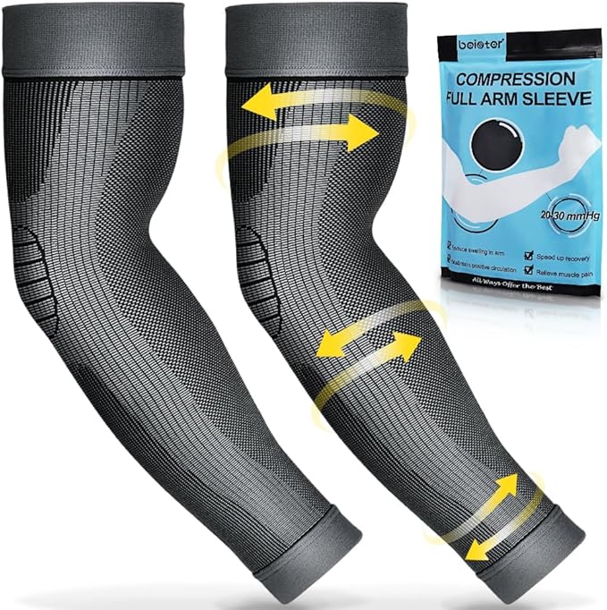 beister Compression Arm Sleeves Elbow Supports,Full Arm Supports Protection for Men & Women (Pair),Non-Slip Sports Arm Braces