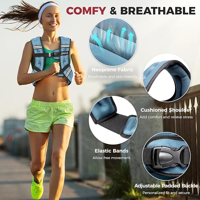 BAGAIL Comfort-Fit Weighted Vest for Woman, Even Weight Distribution, Faster Weight Loss, No-Chafe or Bounce for Walking & Running with Detachable Phone Pouch & Reflective Stripes (Available 5-30lbs)