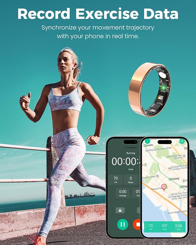 Smart Ring for Women Men Fitness Tracker with Blood Oxygen,Heart Rate,Sleep Monitoring,Step Counting,for iPhone and Android,Waterproof smart blood pressure monitor,No Subscription Fees (Rose Gold, 10)