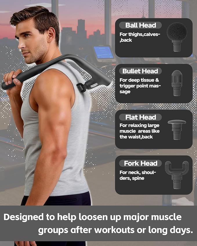 3-in-1 Massage Gun, Deep Tissue Percussion Massager with Extended Handle for Back Pain Relief, Portable for Gym/Office/Home, FSA-HSA Eligible