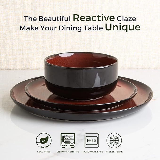 LERATO Ceramic Dinner Plates Set of 6, 10.5 Inch Reactive Glaze Porcelain Plates, Modern Shape Dinnerware Dishes Set for Kitchen,Oven& Microwave & Dishwasher Safe, Scratch Resistant