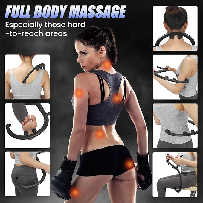 Trigger Point Massage Cane for Back, Neck & Shoulder Relief, Self Massage Tool for Deep Tissue & Muscle Knots, Ergonomic Therapy Cane to Reach Hard-to-Reach Back Spots, Lightweight Portable (Black)
