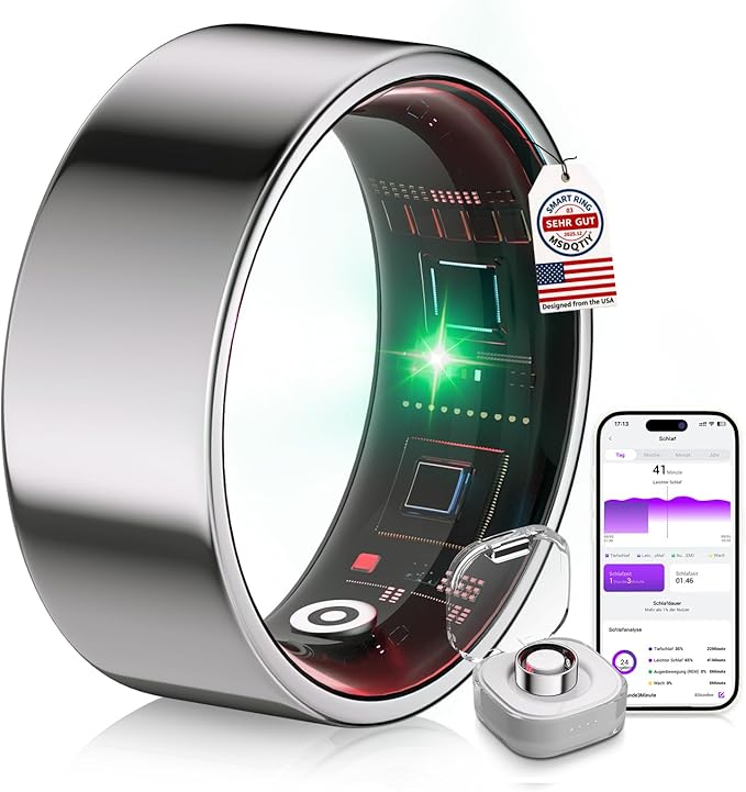 8.0 Smart Ring and Charging Case【Industry First – 0 Measurement Error】【IP68 Waterproof】 2025 Smart Ring for Women & Men for Sleep Tracking Wearable Device,Fitness Ring Sliver 8#