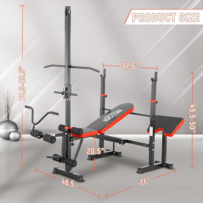 1500LBS 8 in 1 Weight Bench Set with Leg Extension/Curl and Preacher Curl, Bench Press Set and Barbell Rack with Safety Bar Catches, Foldable Workout Benches for Home(US Stock)
