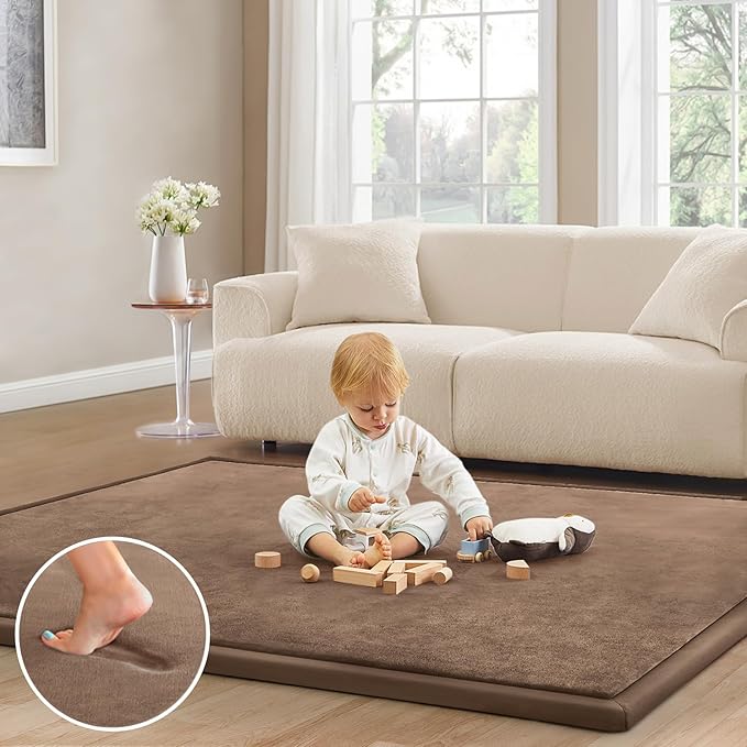 Baby Play Mat for Floor Nursery Rug Muscle Mat Area Rug Playroom Rug 79"x158" Playpen Mat Memory Foam 1.3" Thick Crawling Mat for Babies,Toddlers, Infants, Kids,Chestnut