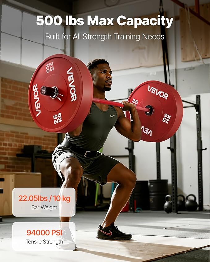 VEVOR 7FT/6FT/4FT Olympic Barbell Bar, Fits 2-Inch Weight Plates, Barbell Bar with Knurled Grip for Strength Training, Weightlifting, Squat, Deadlift, Bench Press, Curl, Overhead Press, 500lbs/700lbs/1000lbs Capacity