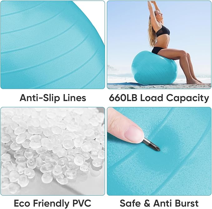APEXUP Yoga Ball Exercise Ball Anti Slip Heavy Duty for Fitness, Balance & Core Workout, Balance Training, Pregnancy & Physical Therapy, 5 Sizes