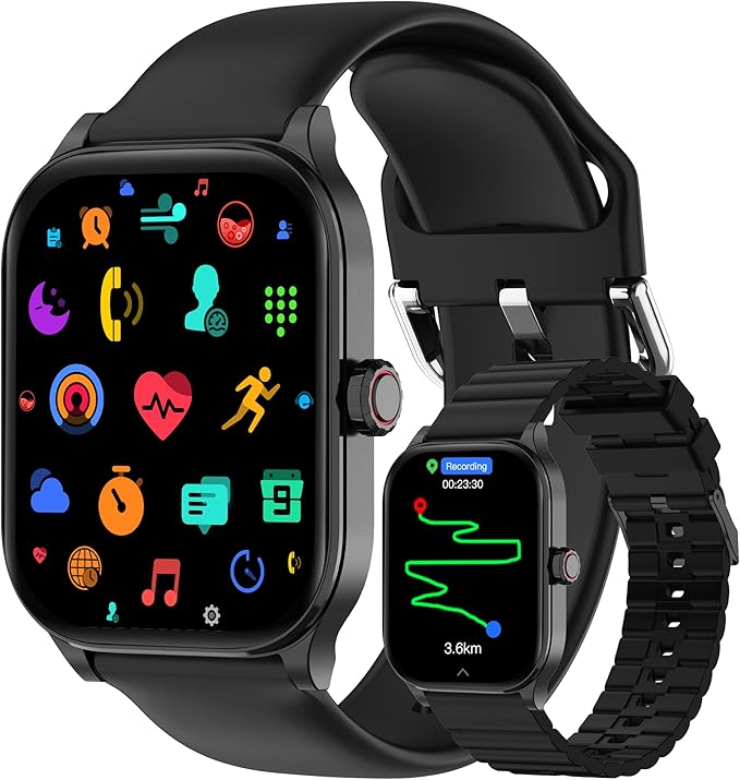 Smart Watch with Built-in GPS, 1.96" HD Display, Answer/Make Calls, 100+ Sport Modes, Heart Rate/Sleep/SpO2 Monitor, Fitness Activity Tracker for Android and iPhone, for women men (Black, 1.96")