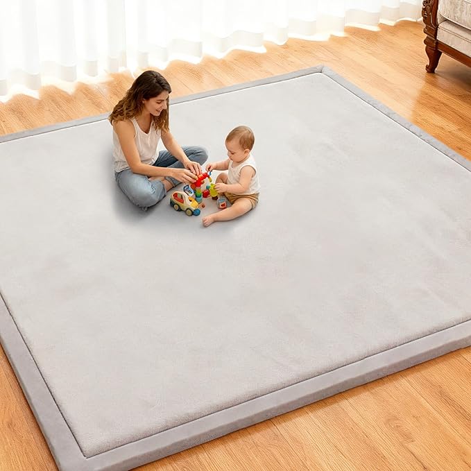 RONGFA Baby Play Mat for Floor,1.3" Thick Elasti-Foam Playpen Mat for Tummy Time, Easy Care with Non-Slip Cushioned for Infant,Kids and Toddler Crawling