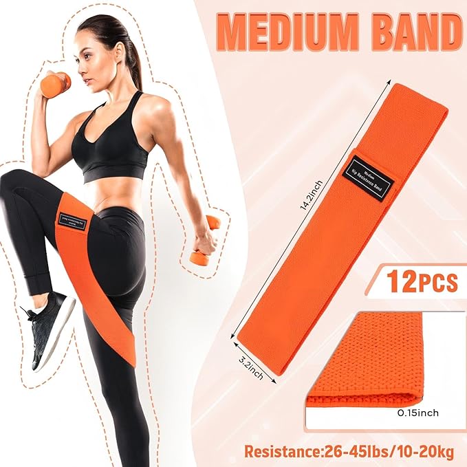 12 Pcs Fabric Resistance Bands for Working Out Booty Workout Stretch Exercise Bands Non Slip for Legs Squat Resistance Loop for Women Men Starter Butt Hip Thigh Fitness