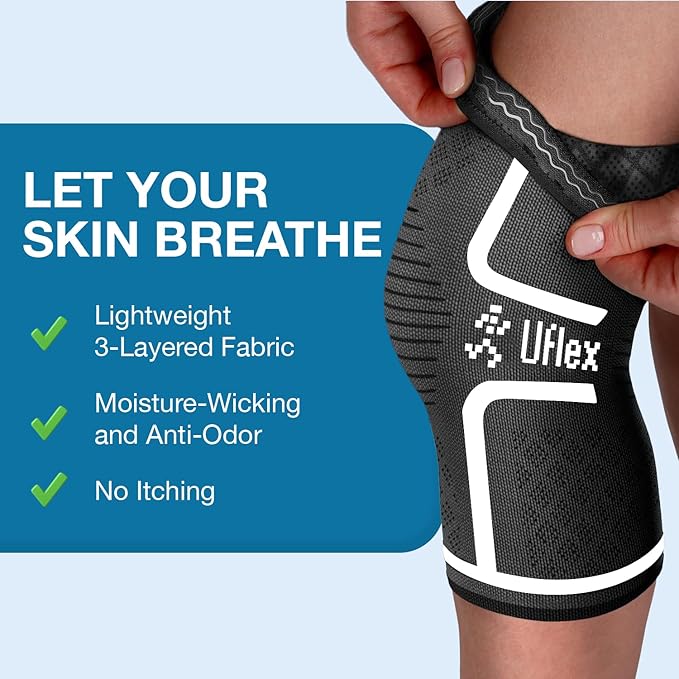 UFlex Athletics Knee Brace for Men and Women Knee Compression Sleeve Support for Arthritis Joint Pain Relief, Workout, Swelling, Sports, Circulation, Running, Recovery Support for ACL & Meniscus Tear