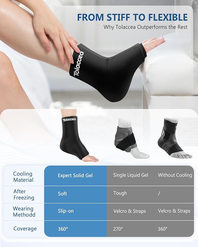 Ankle Foot Ice Pack Wrap for Injuries, Reusable Gel Ice Pack for Hot and Cold Therapies, Flexible Cold Pack for Achilles Tendonitis,Plantar Fasciitis,Swelling,Sprained,Post-Surgery Recovery