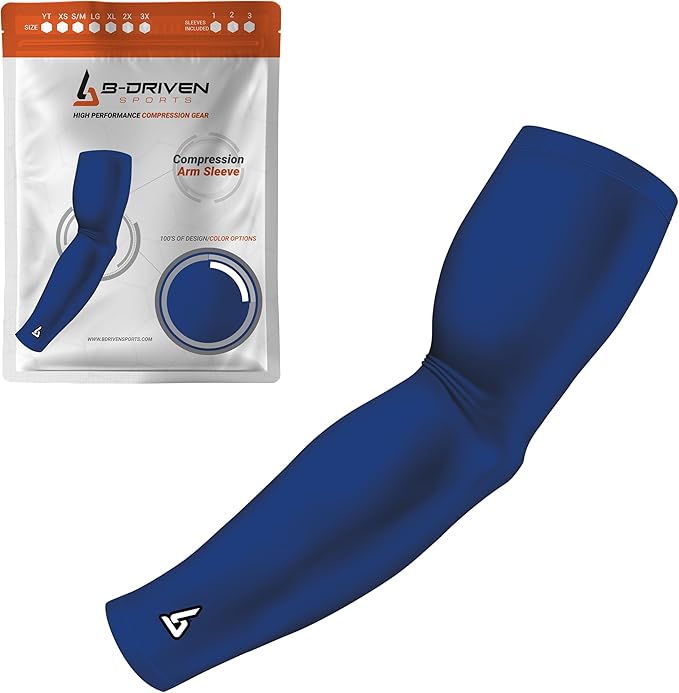 B-Driven Sports Pro-Fit Compression Arm Sleeve for Men, Women & Youth, Volleyball Baseball Basketball Weightlifting - Single