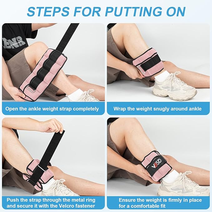VBSD Adjustable Ankle Weights for Men Women, 2 4 6 8 10 lbs 1 Pair Leg Weight Straps, Weighted Ankle Weight Set with Removable Sandbags for Walking Running Yoga Physical Therapy Gym Home Workout