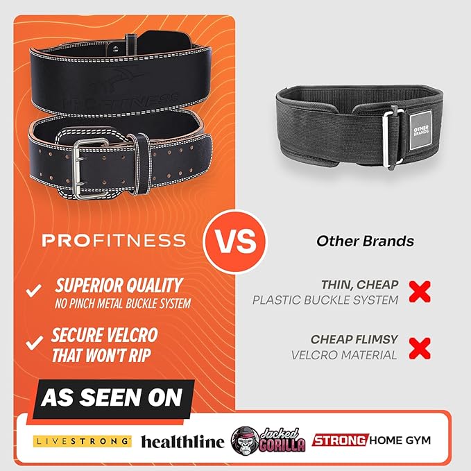 ProFitness Weight Lifting Belt - Premium 4" Wide Functional Fitness Belt for Men & Women - Squat & Deadlift Support