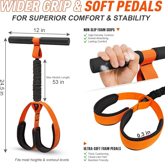 2026 Upgraded Durable Pedal Resistance Band with Handle, Thickened Latex Tubes and Soft Foam Fabric Foot Pedal, Sit Up Exercise Equipment for Abdomen, Waist, Arm, Core/ABS, Leg, Physical Therapy