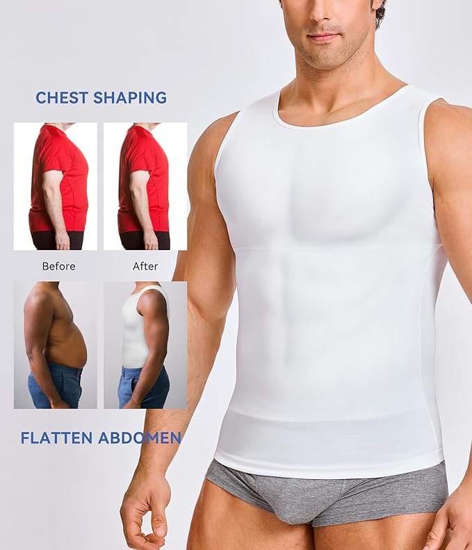 Mens Compression Shirt Slimming Body Shaper Vest Workout Tank Tops Abs Abdomen Undershirts