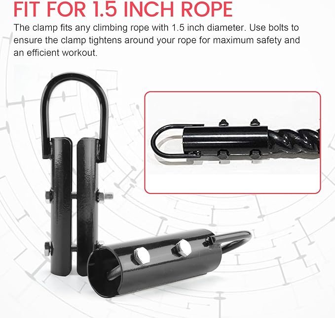 1.5 Inch Clamp,2 Sets Rope Climb Clasp Workout Rig Attachment Hook for Rope Climbing Gym Strength Training, Black