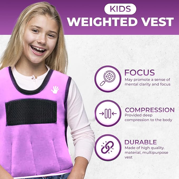 Weighted Sensory Compression Vest for Kids – Adjustable Calming Vest with Removable Weights – Purple