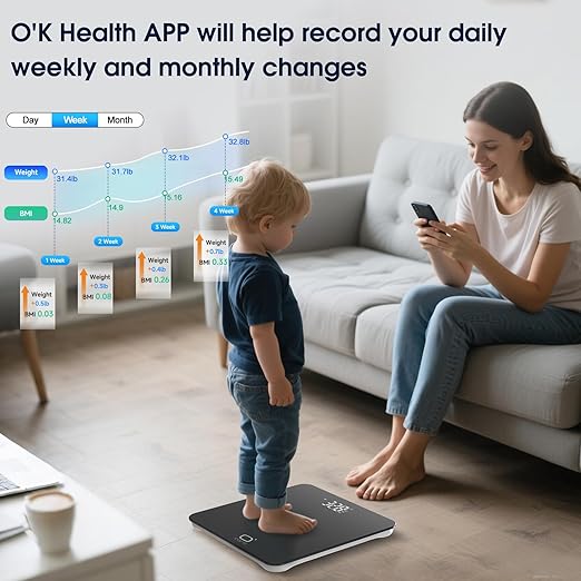 O'CARE Smart Scale for Body Weight and BMI Weighing,High Accuracy Digital Bathroom Scale with LED Large Display,Smart APP Sync Weight Scale 440lb (Black)